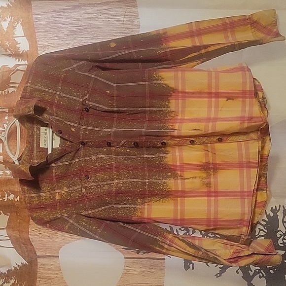 Sonoma Life+Style splattered bleach button down plaid top - Picture 1 of 6